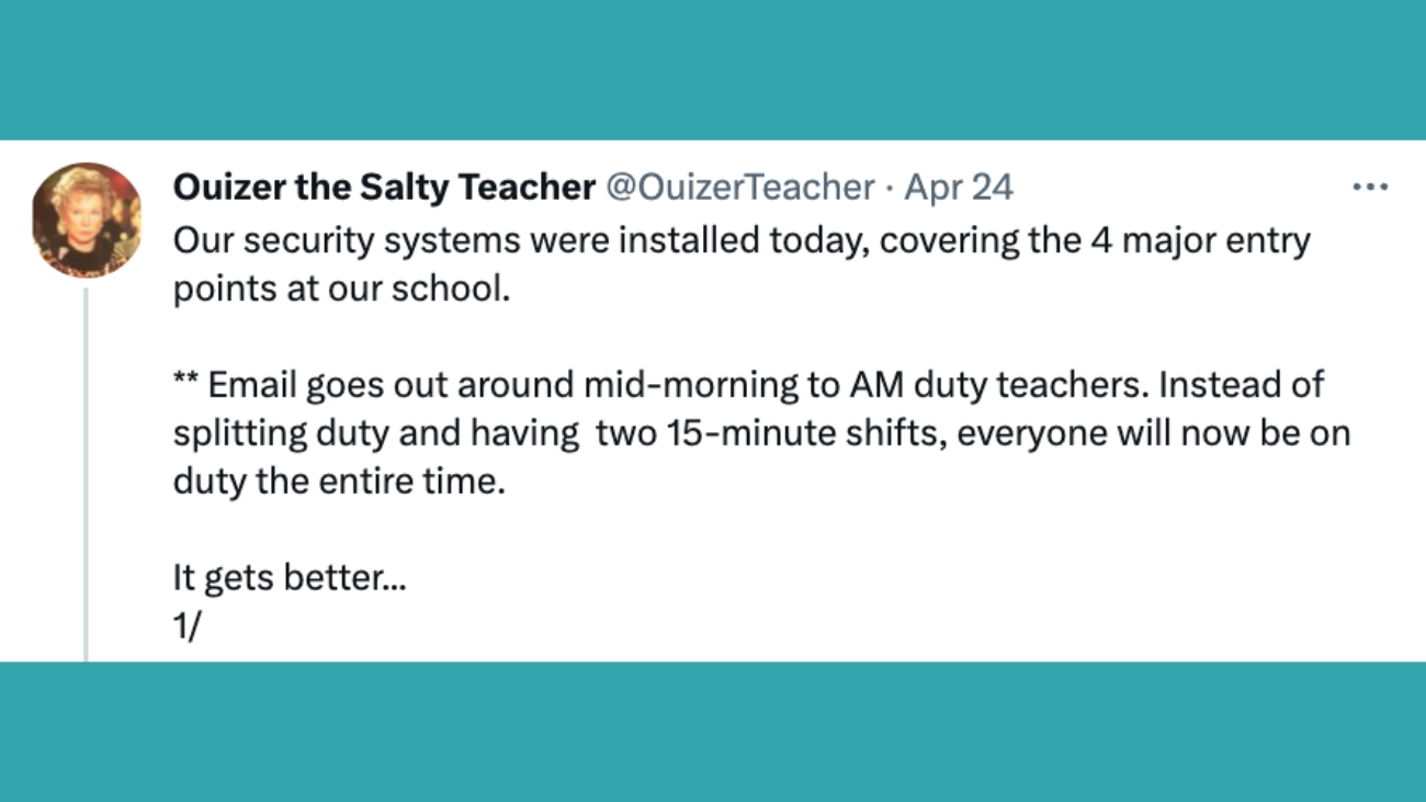 School security system Tweet from Teacher