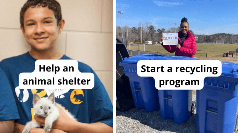 2 images of teens participating in service learning projects as they learn job readiness skills